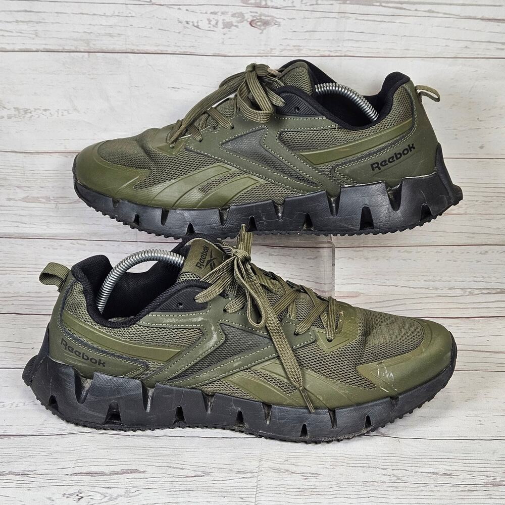 Reebok Zig Dynamica 4 Men's US 12 Olive Green Black Mesh Lace Up Athletic Shoes